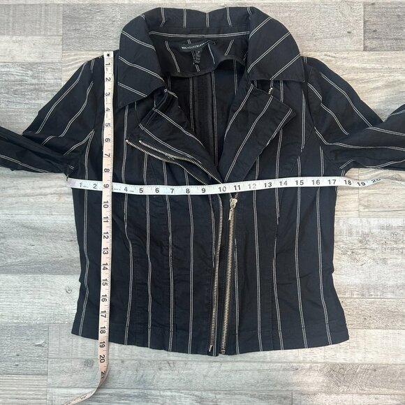 White House Black Market Washed Black Stripe Double Zip Moto Jacket B40 - Picture 4 of 7